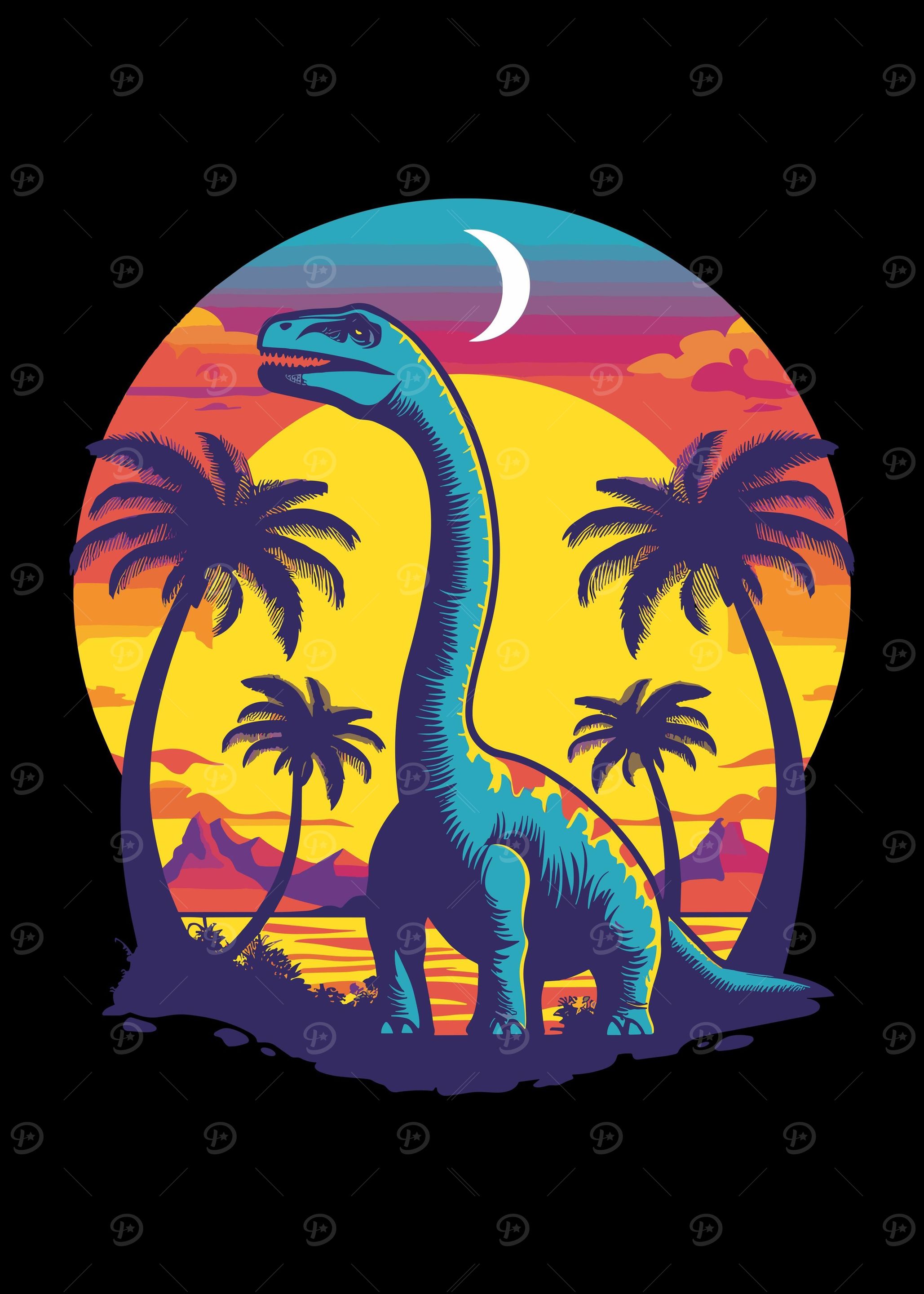 Retro Dinosaur Sunset