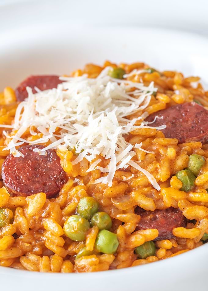 Portion of chorizo risotto