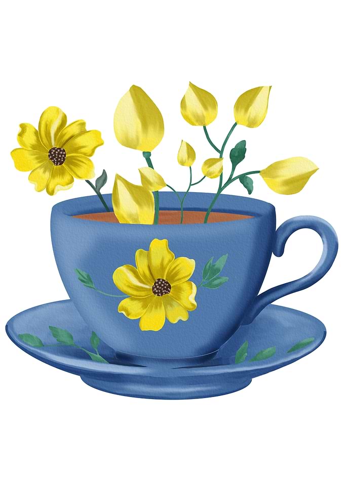 Blue tea cup with flowers