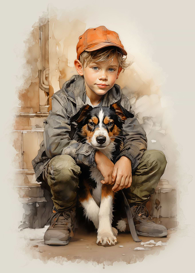 Little boy and dog