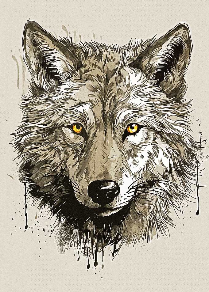 Vintage Paint Wolf