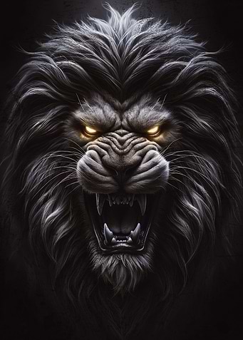 The lion Angry crazy face