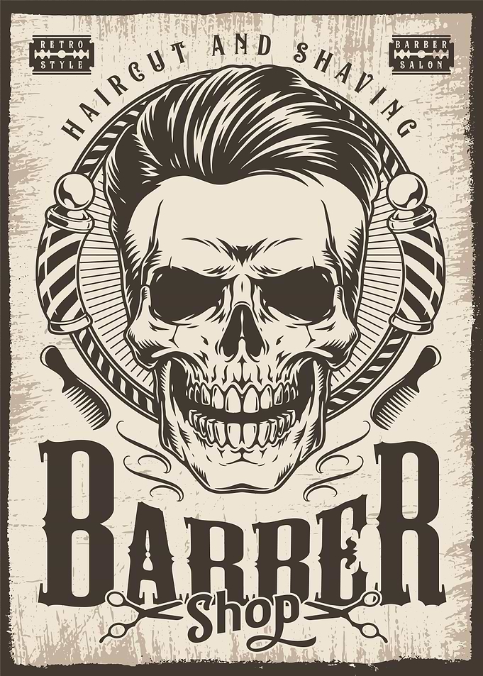 Barbershop Skull Retro
