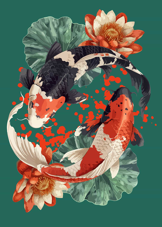 Koi fish and flowers