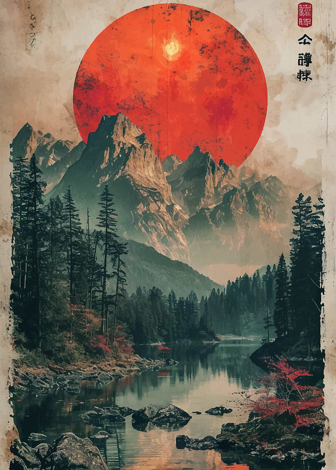 mountain vintage sunset