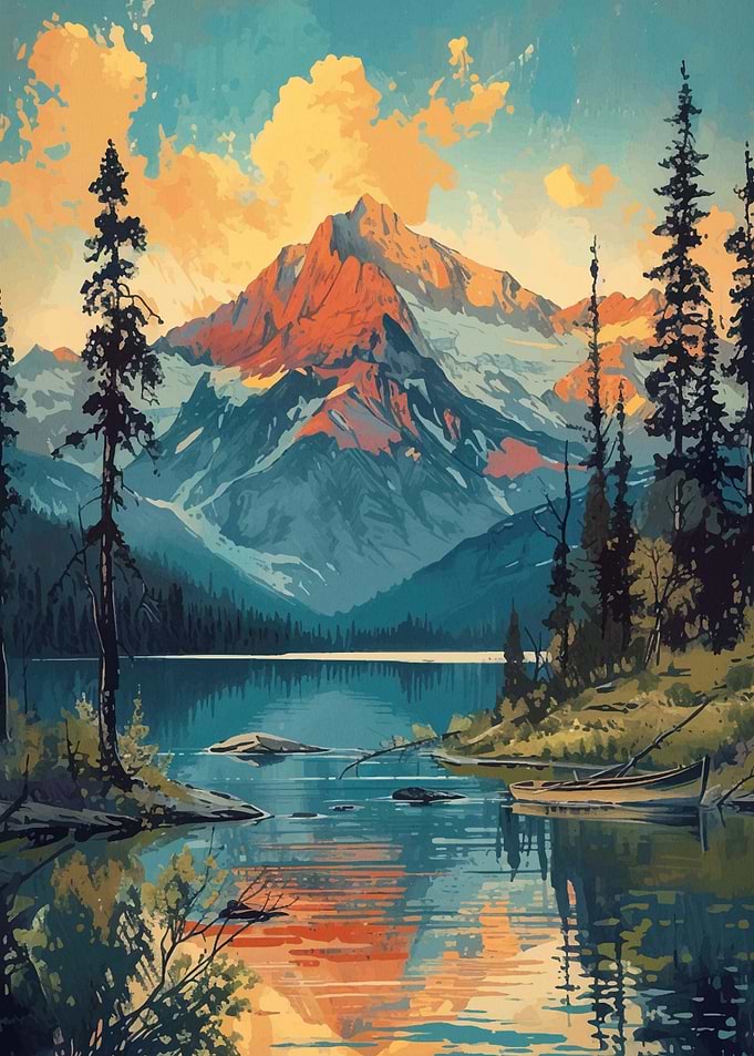 Mountain vintage sunset