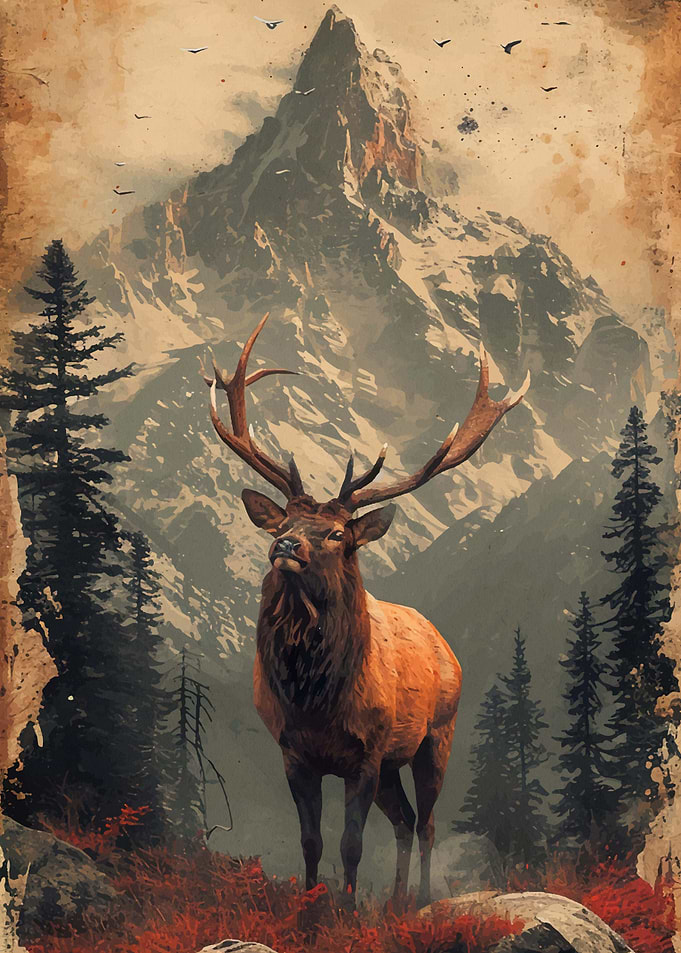 Mountain vintage sunset