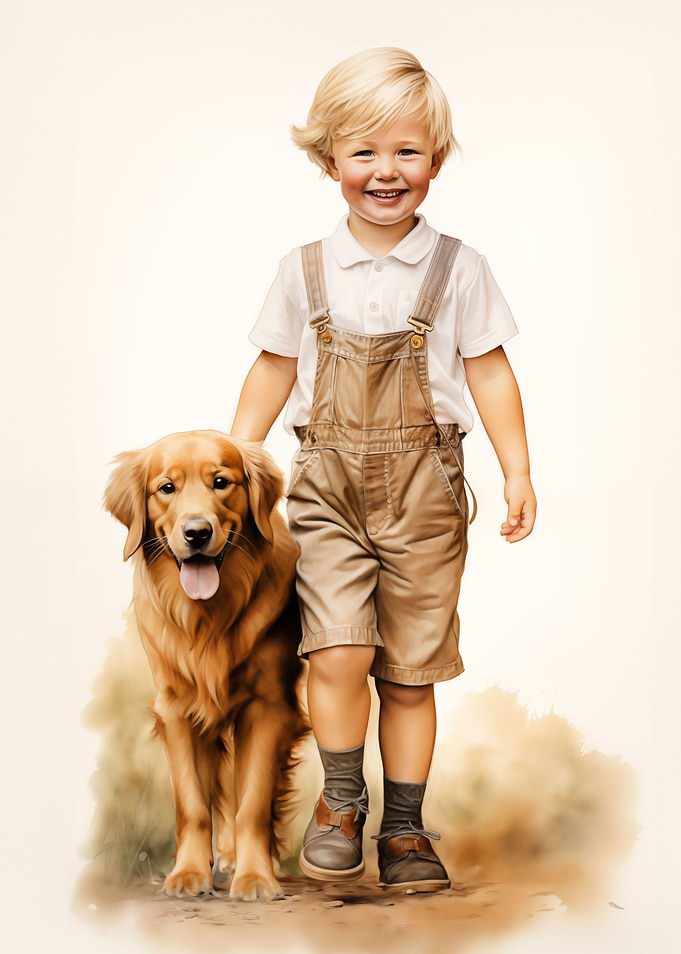 Kid and golden retriever