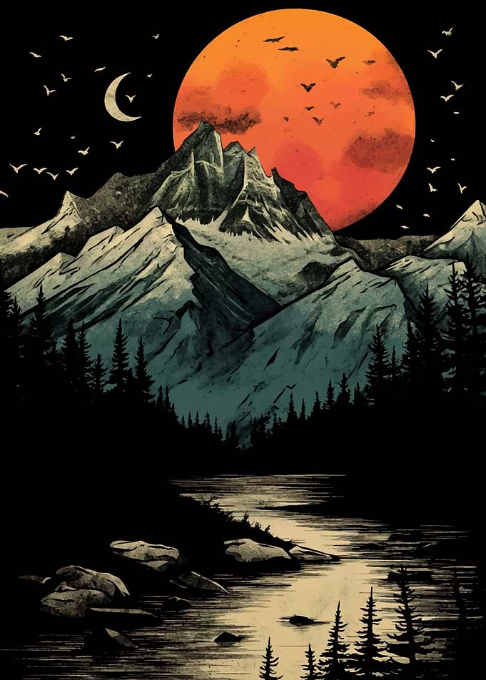 Mountain vintage sunset