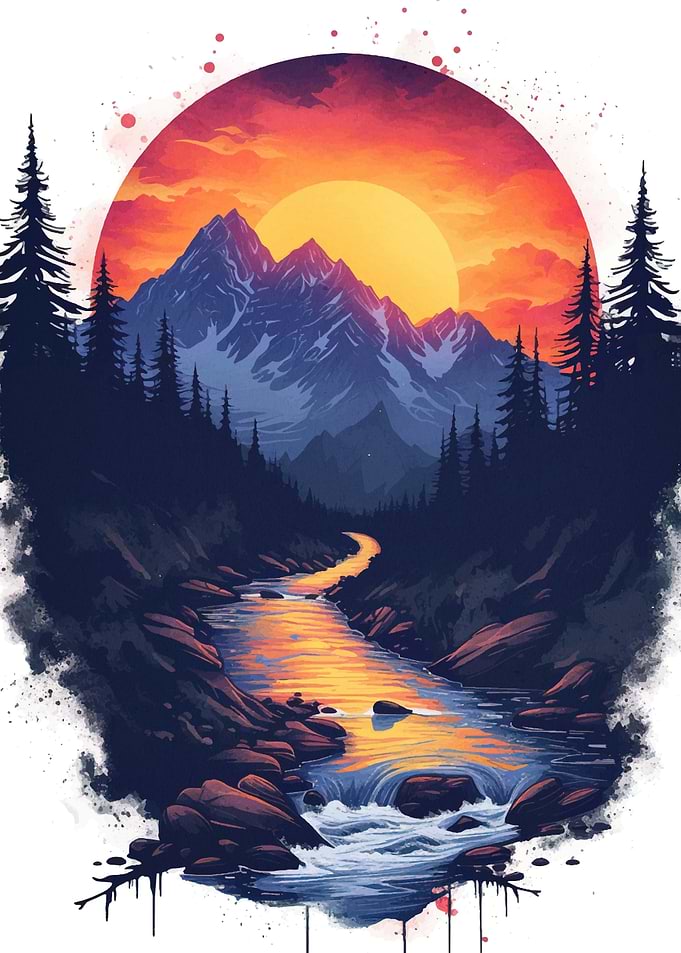 Mountain vintage sunset