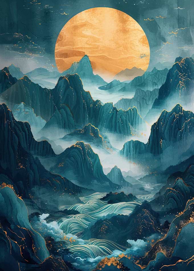 Mountain vintage sunset
