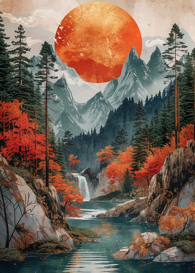 Mountain vintage sunset