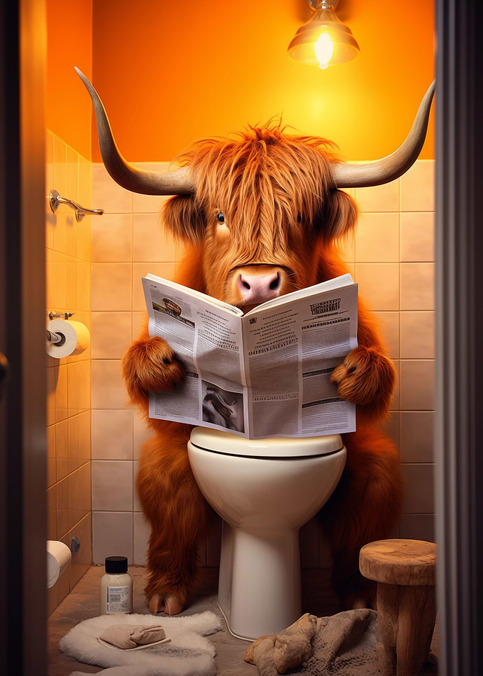 Highland Cow on the Toilet