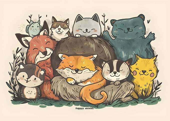 poster cute happy animal