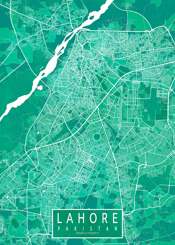Lahore City Map Watercolor