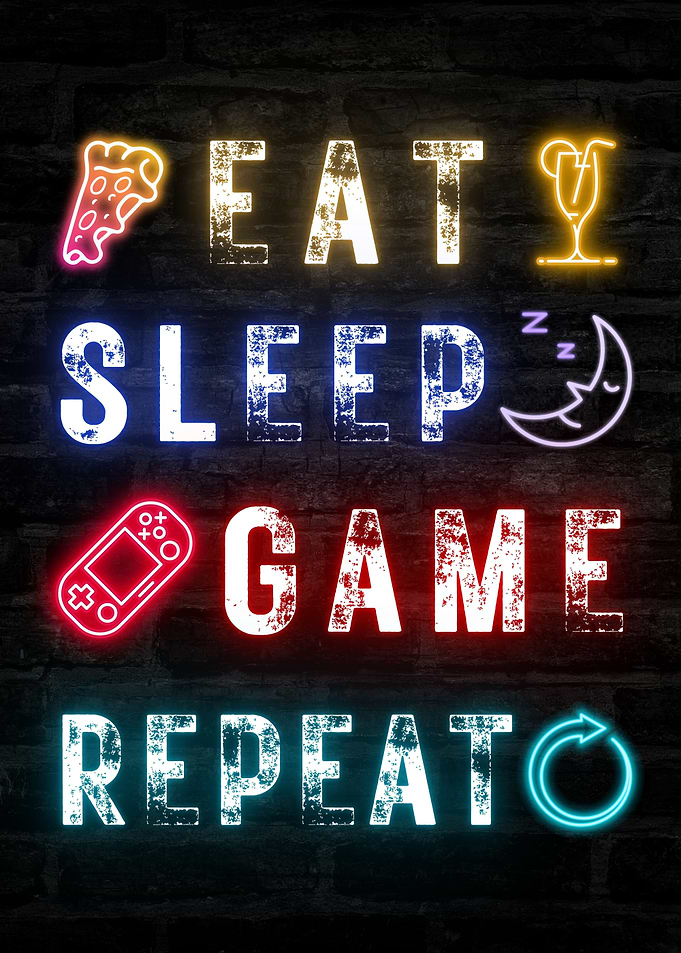 Eat sleep game repeat neon