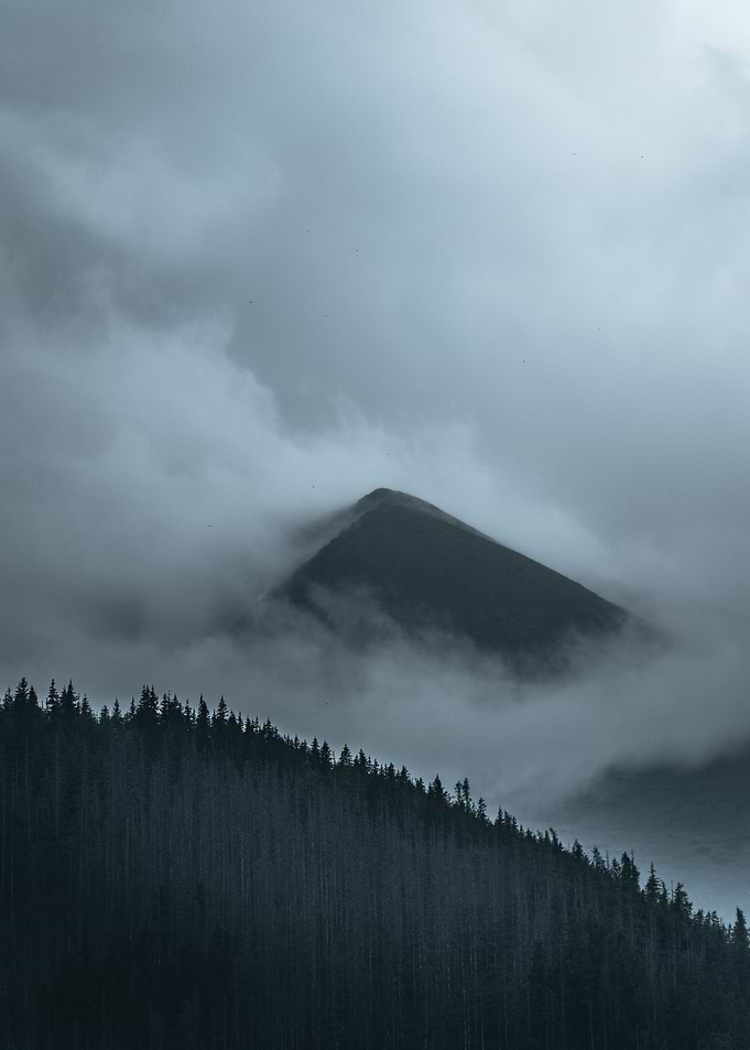 The mountain partially beh