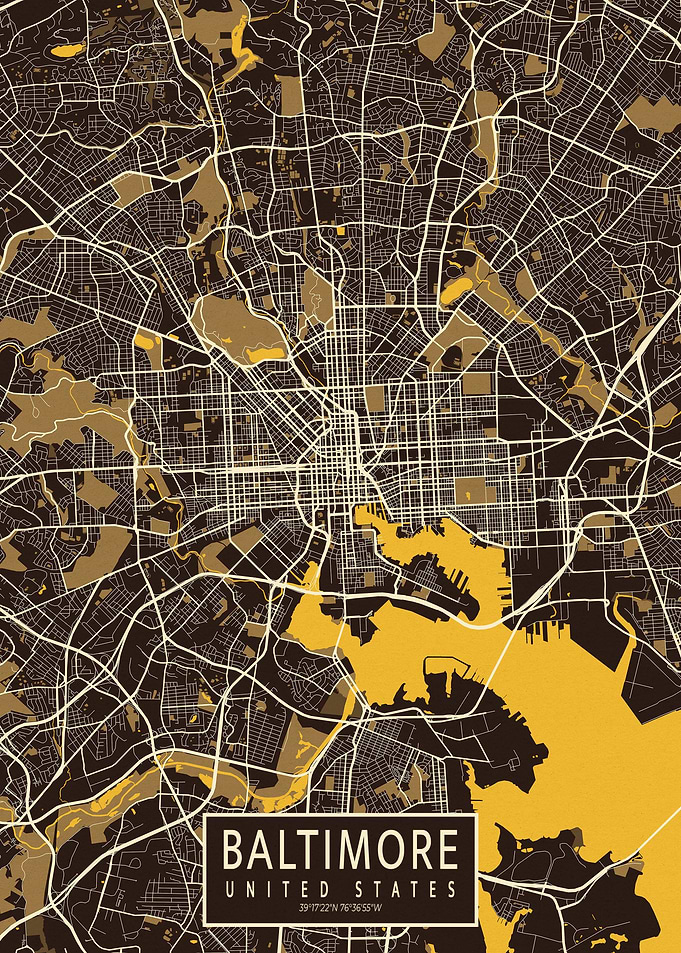 Baltimore City Map Pastel