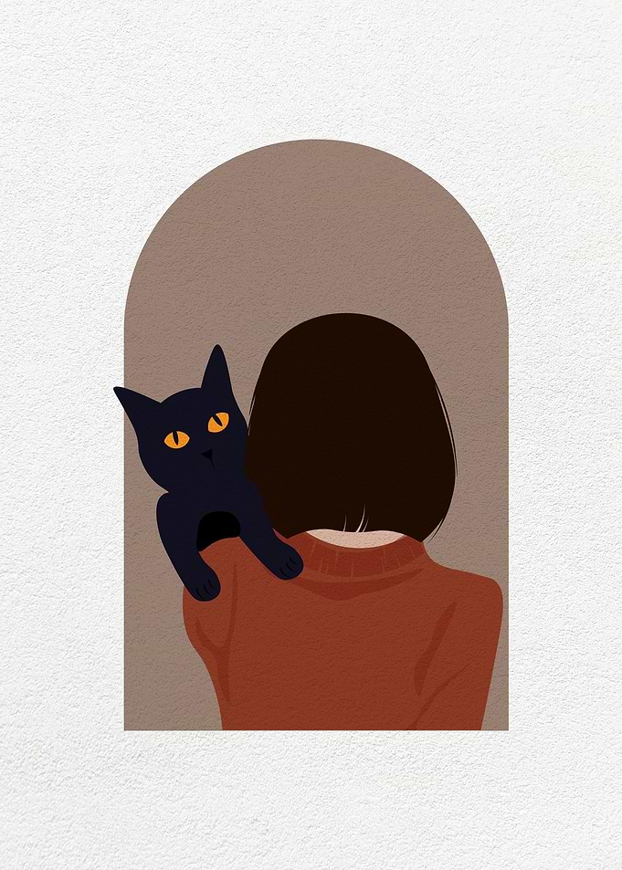The cat behind the hug