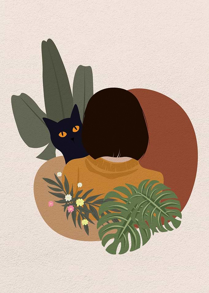 The girl behind the plant