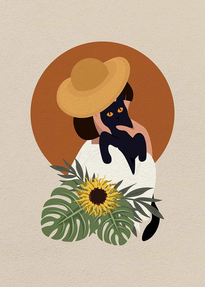 Girl in hat with plant