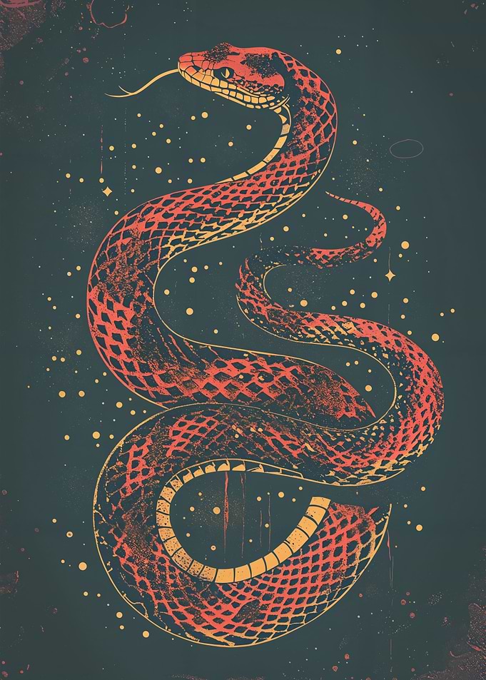 Red snake and splatters