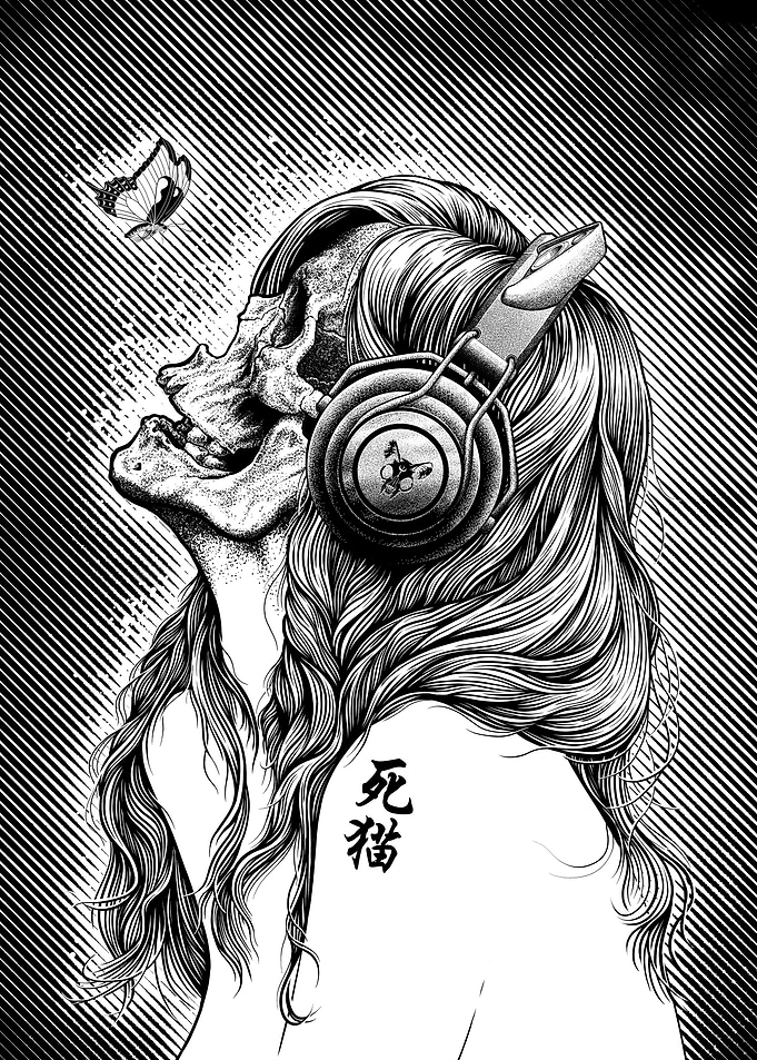 Skull Girl in The Rain