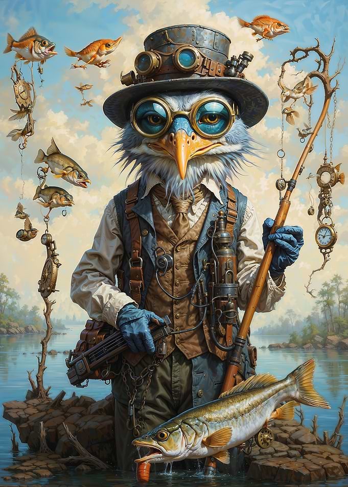 Surreal Blue Heron Fishing