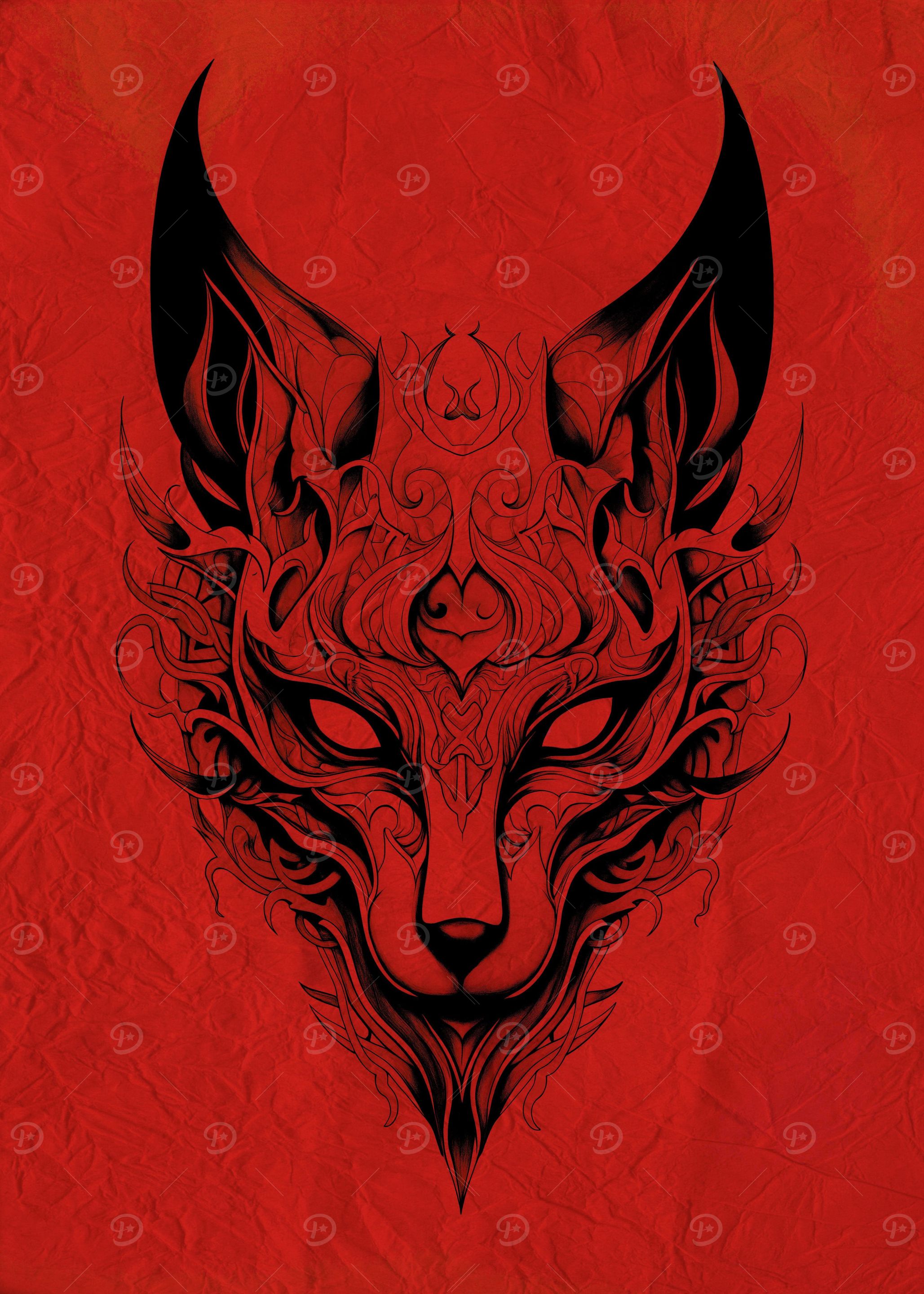 Kitsune Mask Red Silk No2