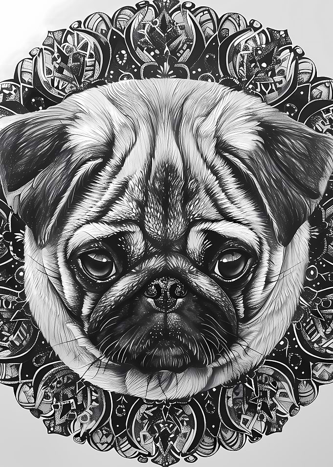 Mandala Pug BW