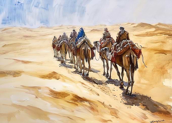 Desert camel caravan