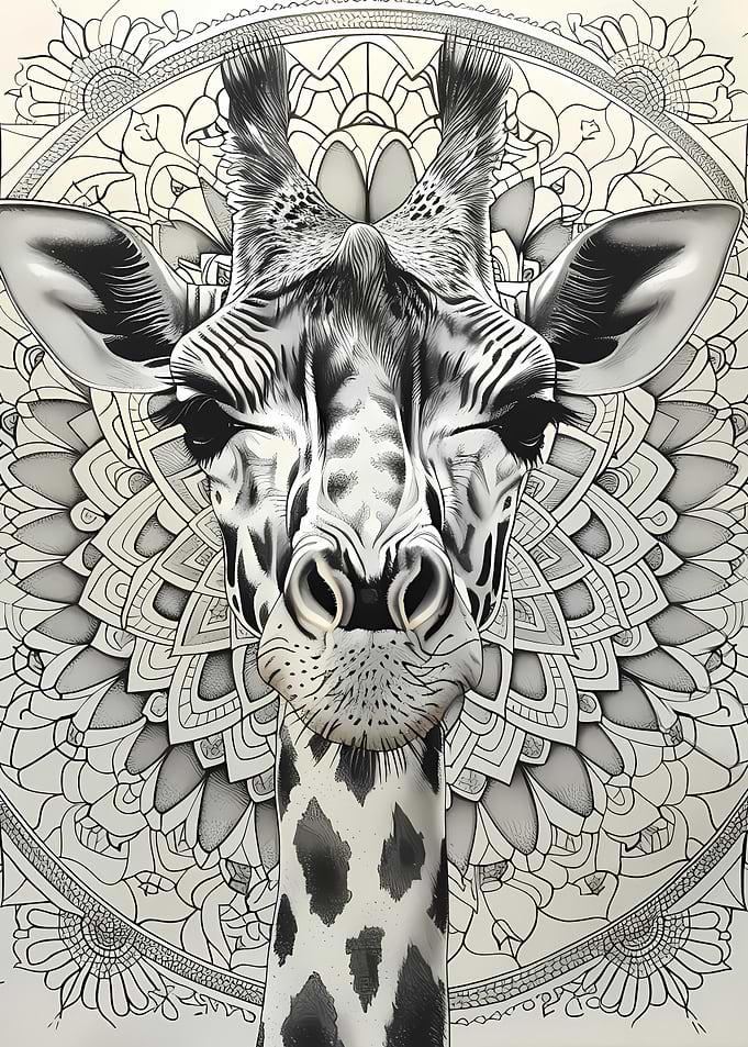 Mandala Giraffe BW