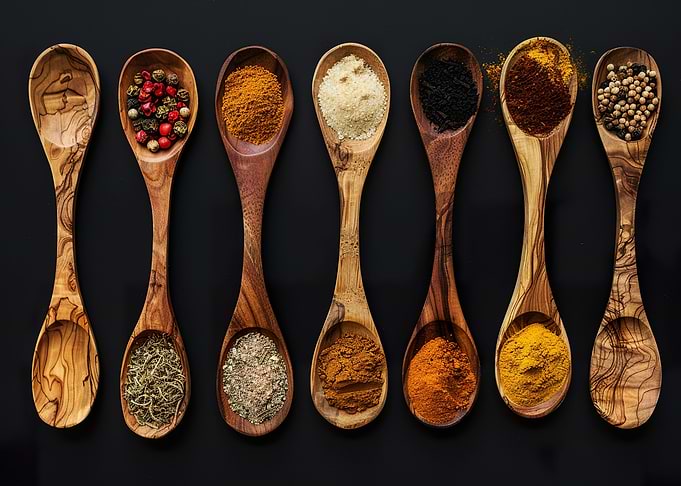 Wooden spoons with Spices