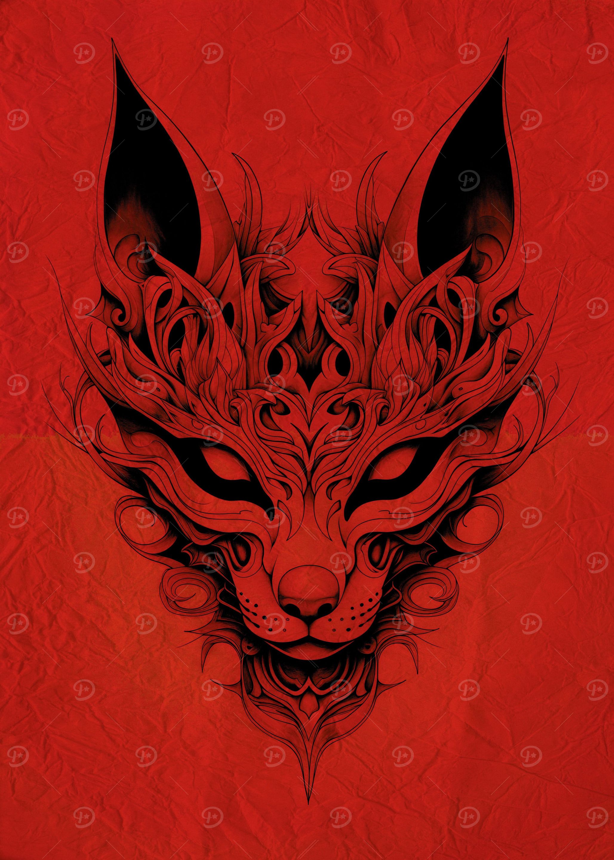 Kitsune Mask Red Silk