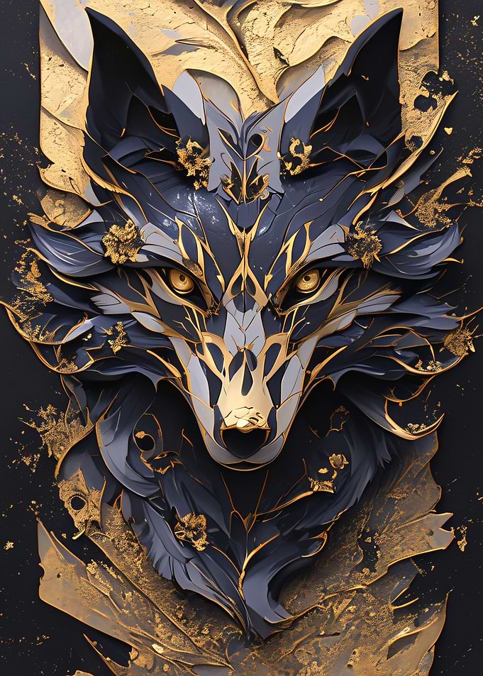 dark blue wolf kintsugi