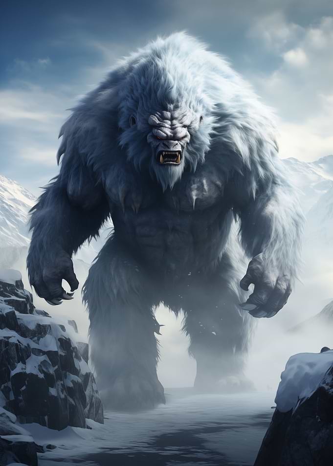 Giant bigfoot in mountains