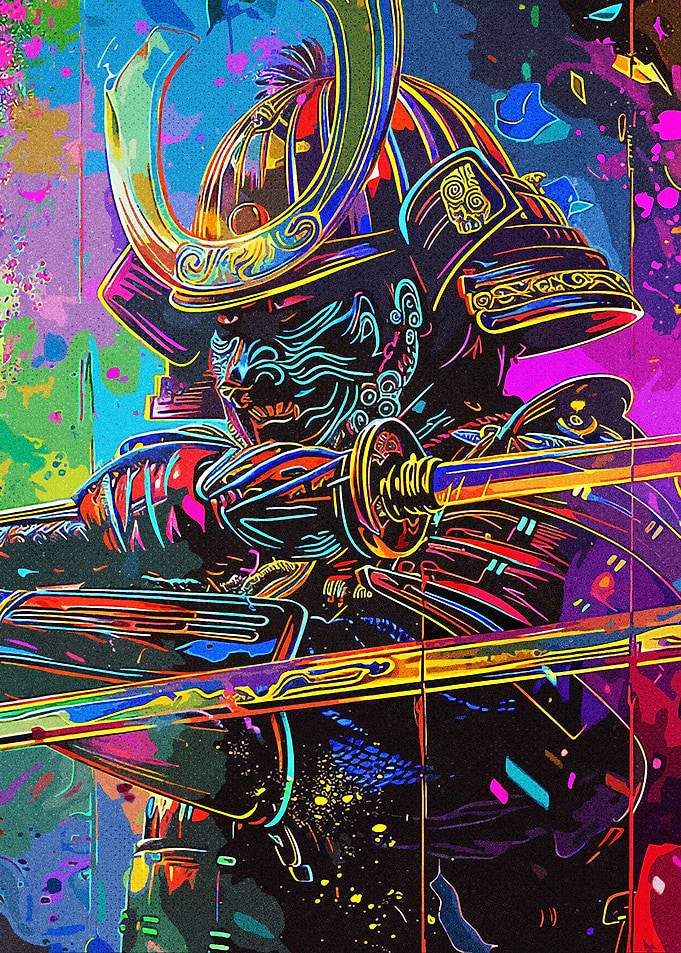 Line Art Neon Samurai