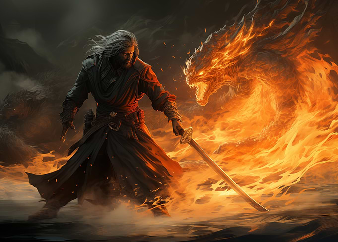 Samurai fighting monster
