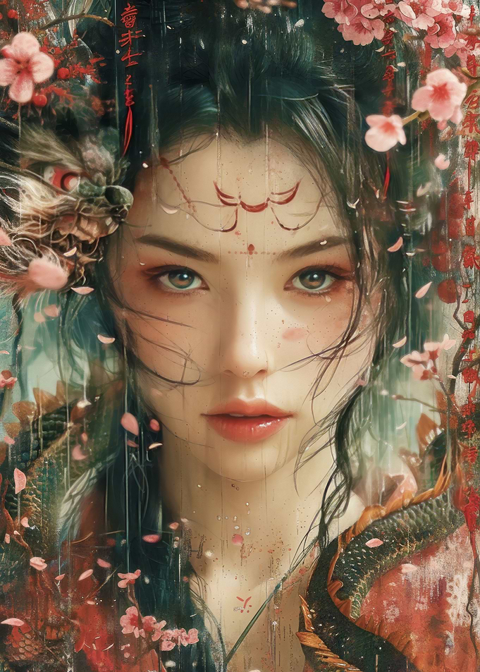Japanese girl and dragon
