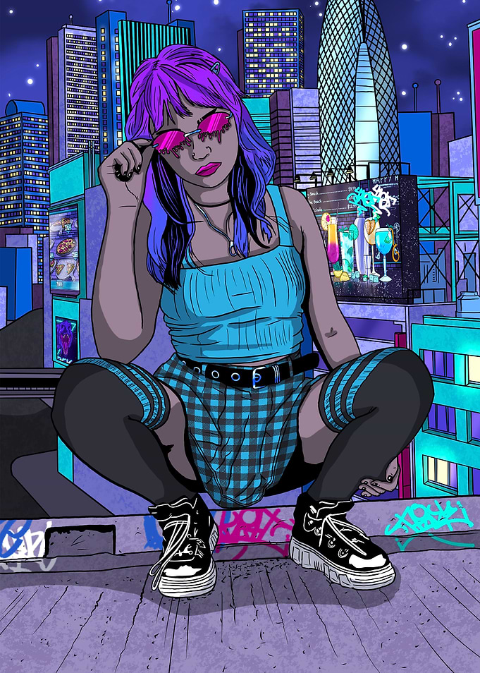 Cyberpunk Girl After Dark