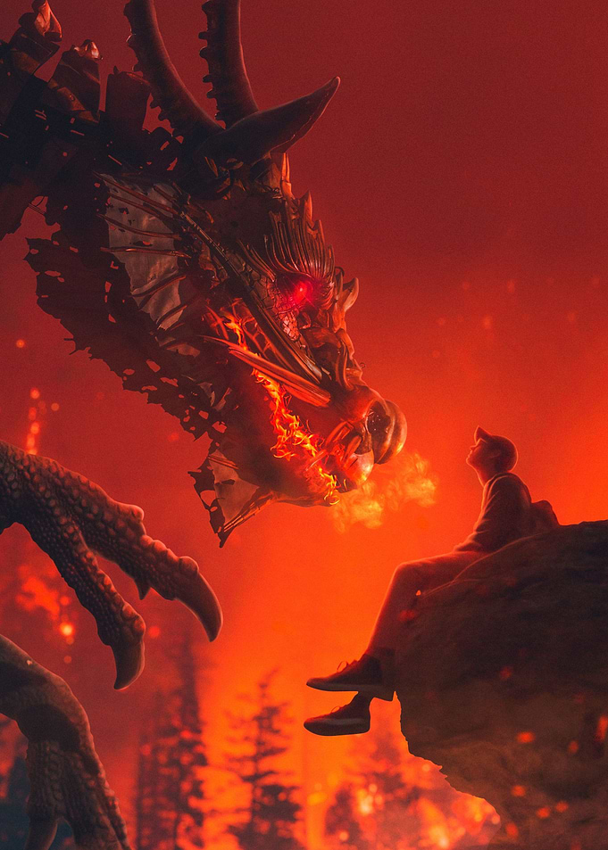 Dragon and Man Red