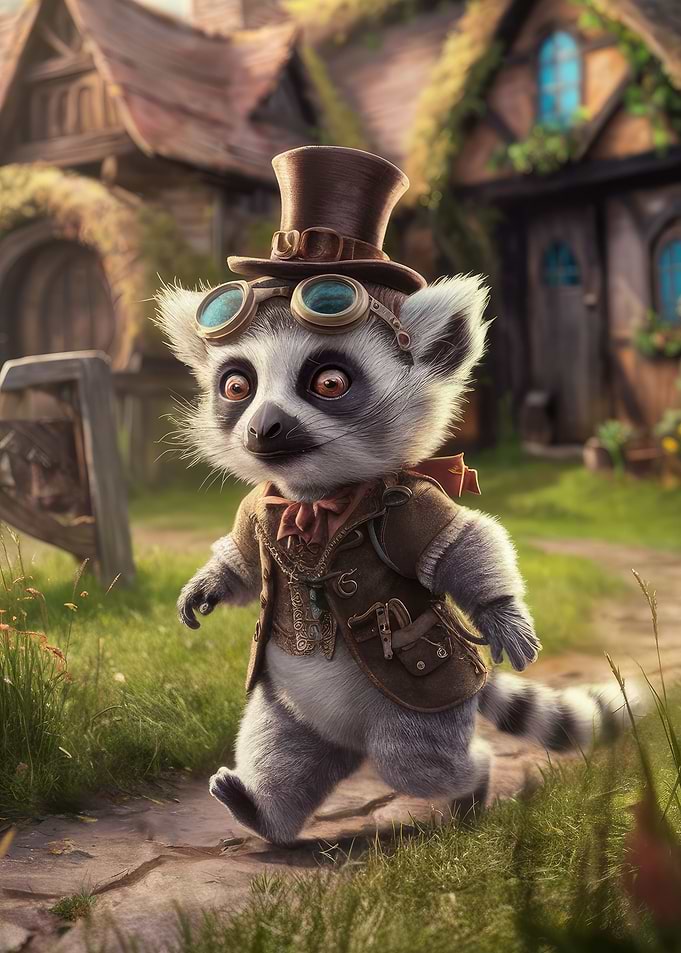 Cute Chibi Steampunk Lemur