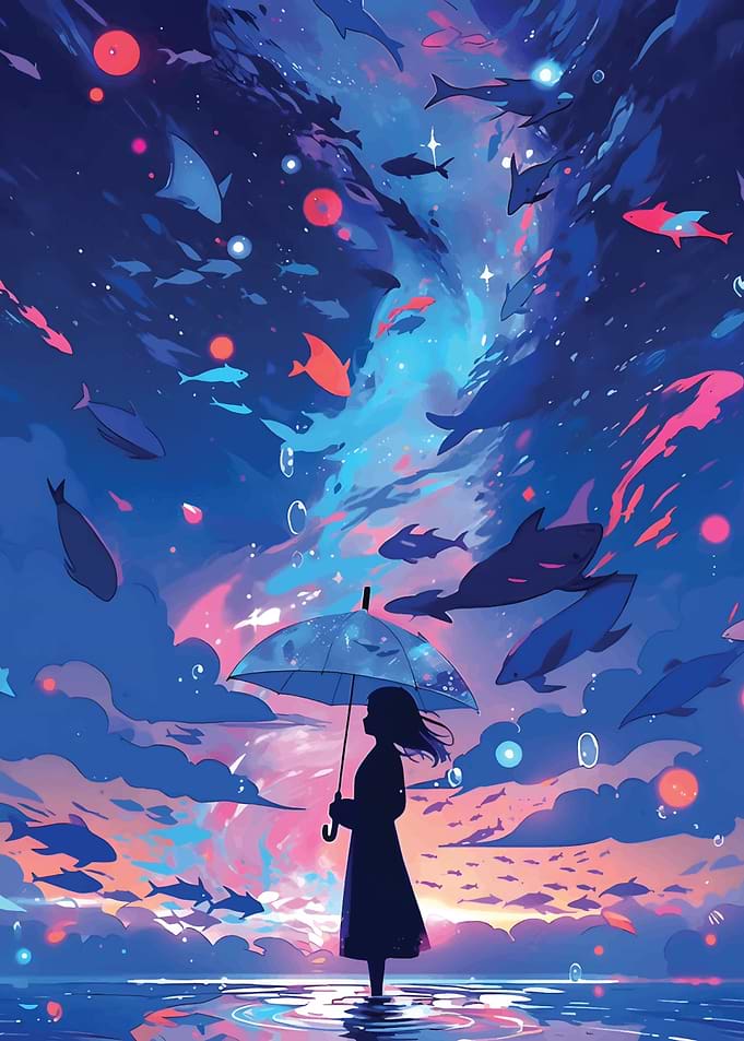 girl anime landscape