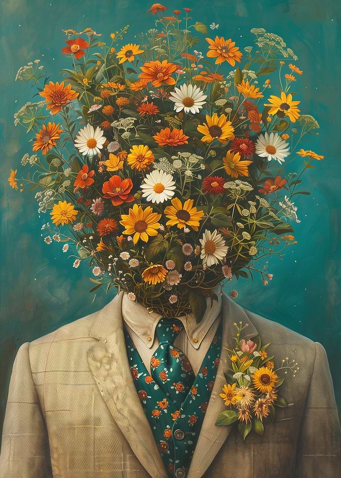 man with floral head