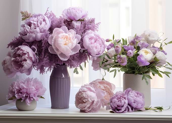 Violet lilacs and peonies