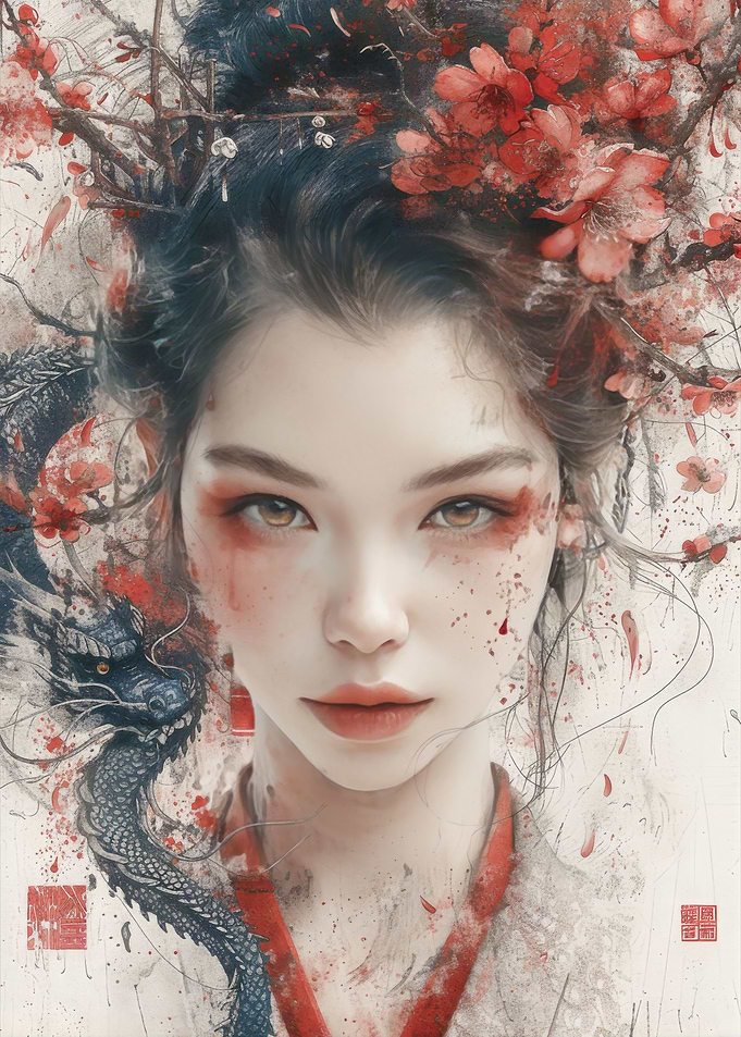 Japanese girl and dragon