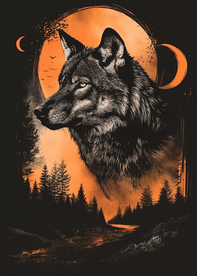Wolf Howling at the Moon