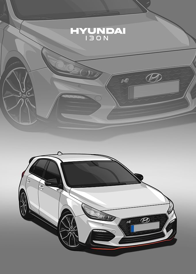 hyundai i30n white poster