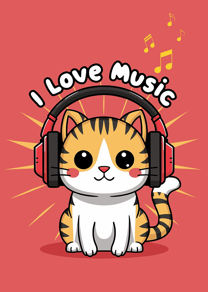 cat cartoon i love music