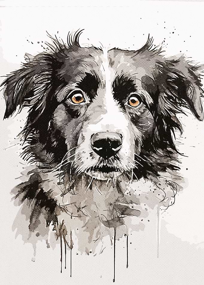 Black white Dog Painting